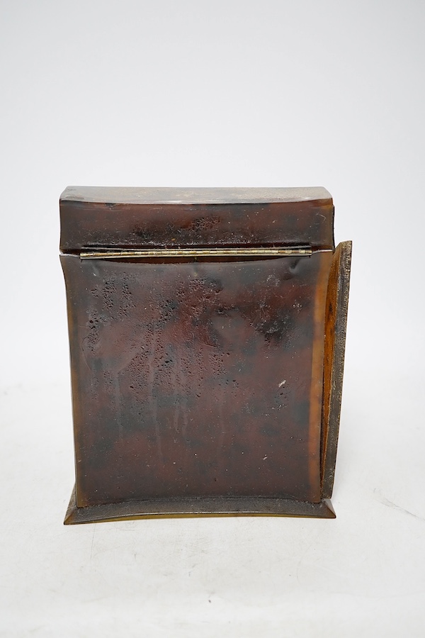 A late 19th century tortoiseshell letter box, 19cm high. Condition - in need of restoration, side panel broken away from back panel